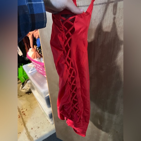Red Lace Up Swimsuit - Picture 4 of 8